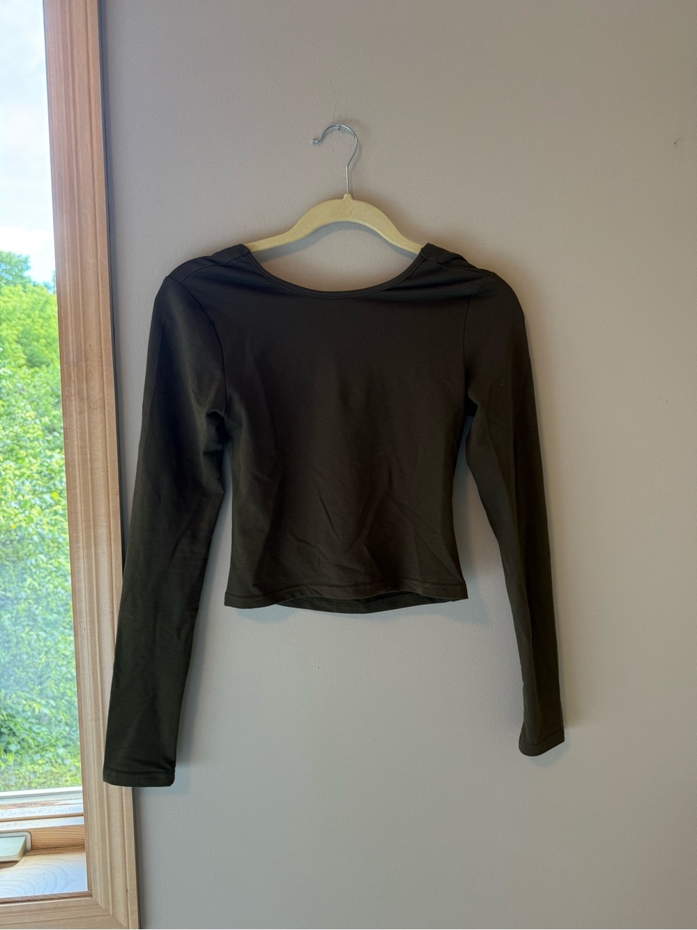 Edikted Long Sleeve Scoop Neck Top in Olive Green